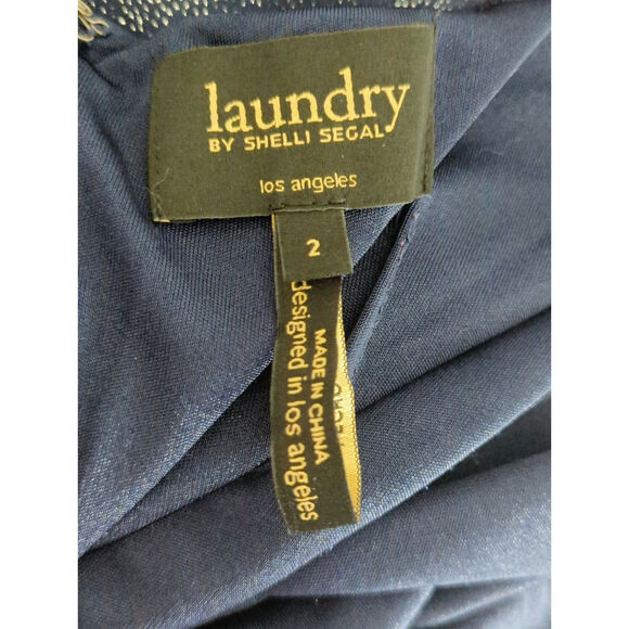 Laundry by Shelli Segal Blue Metallic Ruched Side Slit Hem Dress Women's Size 2 - Picture 13 of 13